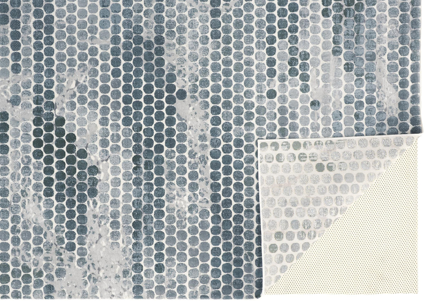 8 x 10 Blue & Gray Polka Dots Distressed Stain Resistant Rug