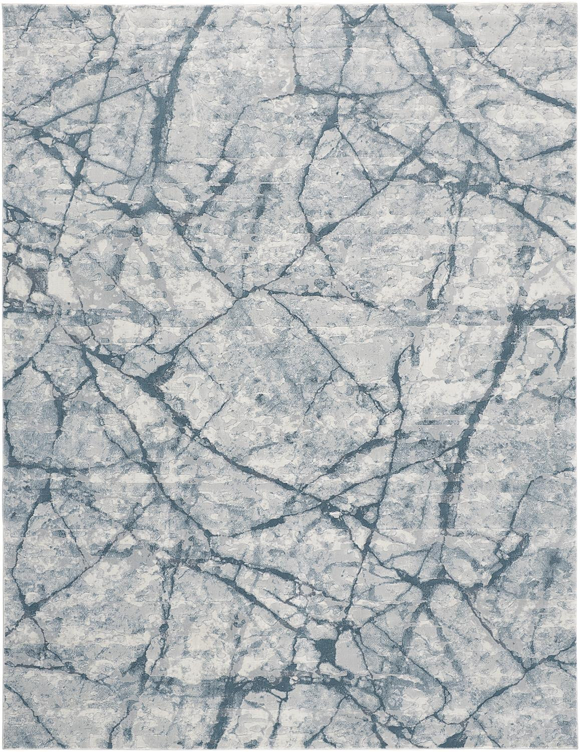 8 x 10 Blue Gray & Ivory Distressed Stain Resistant Rug