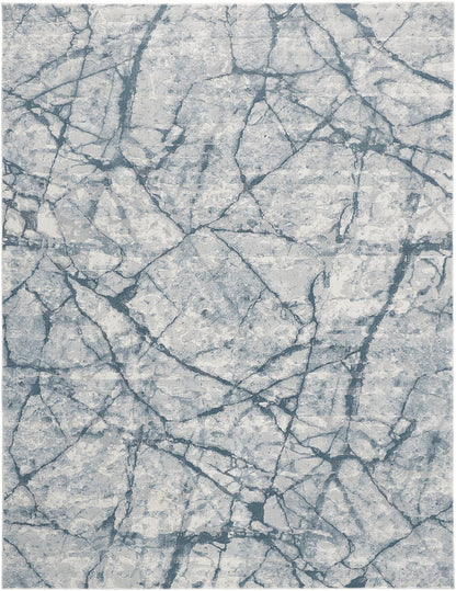 8 x 10 Blue Gray & Ivory Distressed Stain Resistant Rug