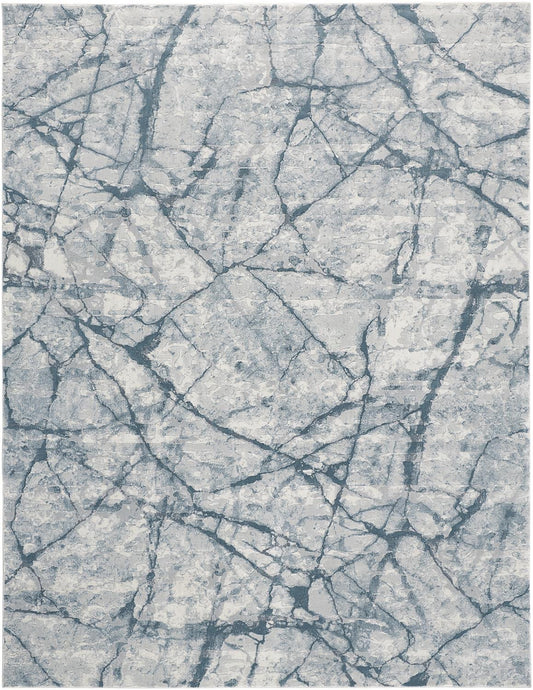 8 x 10 Blue Gray & Ivory Distressed Stain Resistant Rug