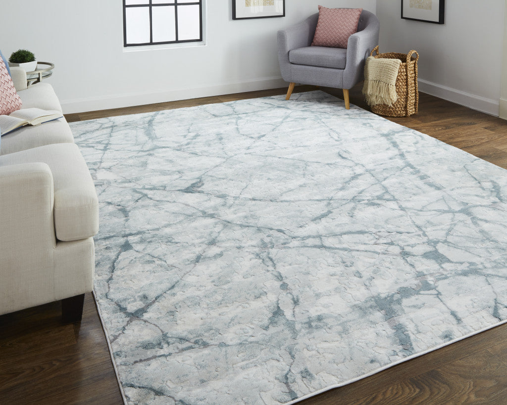 8 x 10 Blue Gray & Ivory Distressed Stain Resistant Rug