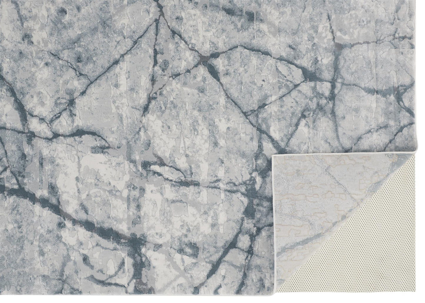8 x 10 Blue Gray & Ivory Distressed Stain Resistant Rug