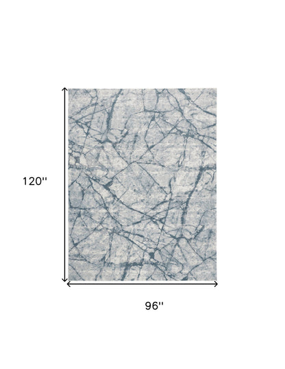 8 x 10 Blue Gray & Ivory Distressed Stain Resistant Rug