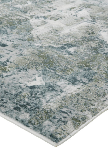 8 x 10 Green & Ivory Patchwork Distressed Stain Resistant Rug