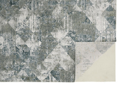 8 x 10 Green & Ivory Patchwork Distressed Stain Resistant Rug
