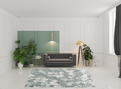 8 x 10 Green & Ivory Patchwork Distressed Stain Resistant Rug