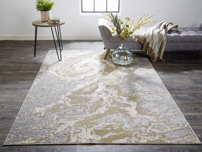 10 x 13 Ivory Silver & Gold Stain Resistant Rug