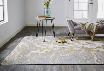 10 x 13 Ivory Silver & Gold Stain Resistant Rug