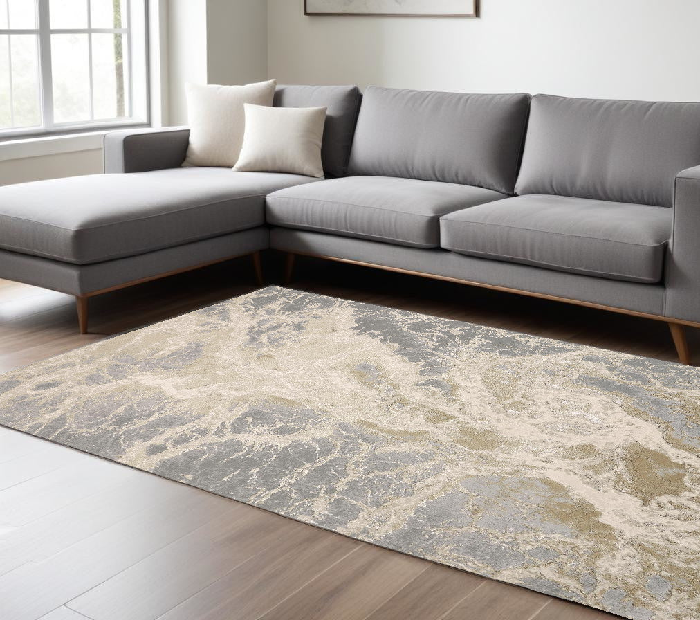12 x 15 Ivory Silver & Gold Stain Resistant Rug