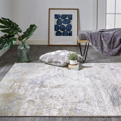 10 x 13 Ivory Gold & Gray Stain Resistant Rug
