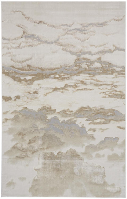 10 x 13 Ivory Tan & Gray Stain Resistant Rug