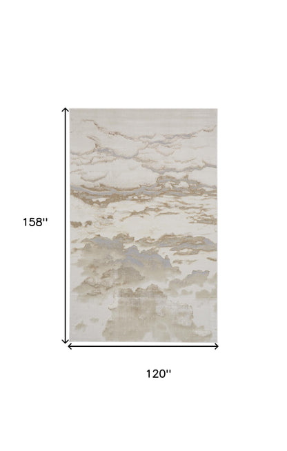 10 x 13 Ivory Tan & Gray Stain Resistant Rug
