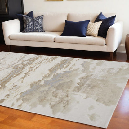 10 x 13 Ivory Tan & Gray Stain Resistant Rug