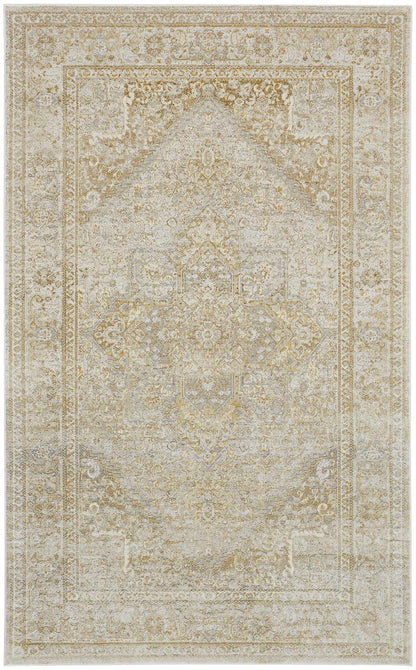 10 x 13 Ivory & Gold Floral Stain Resistant Rug