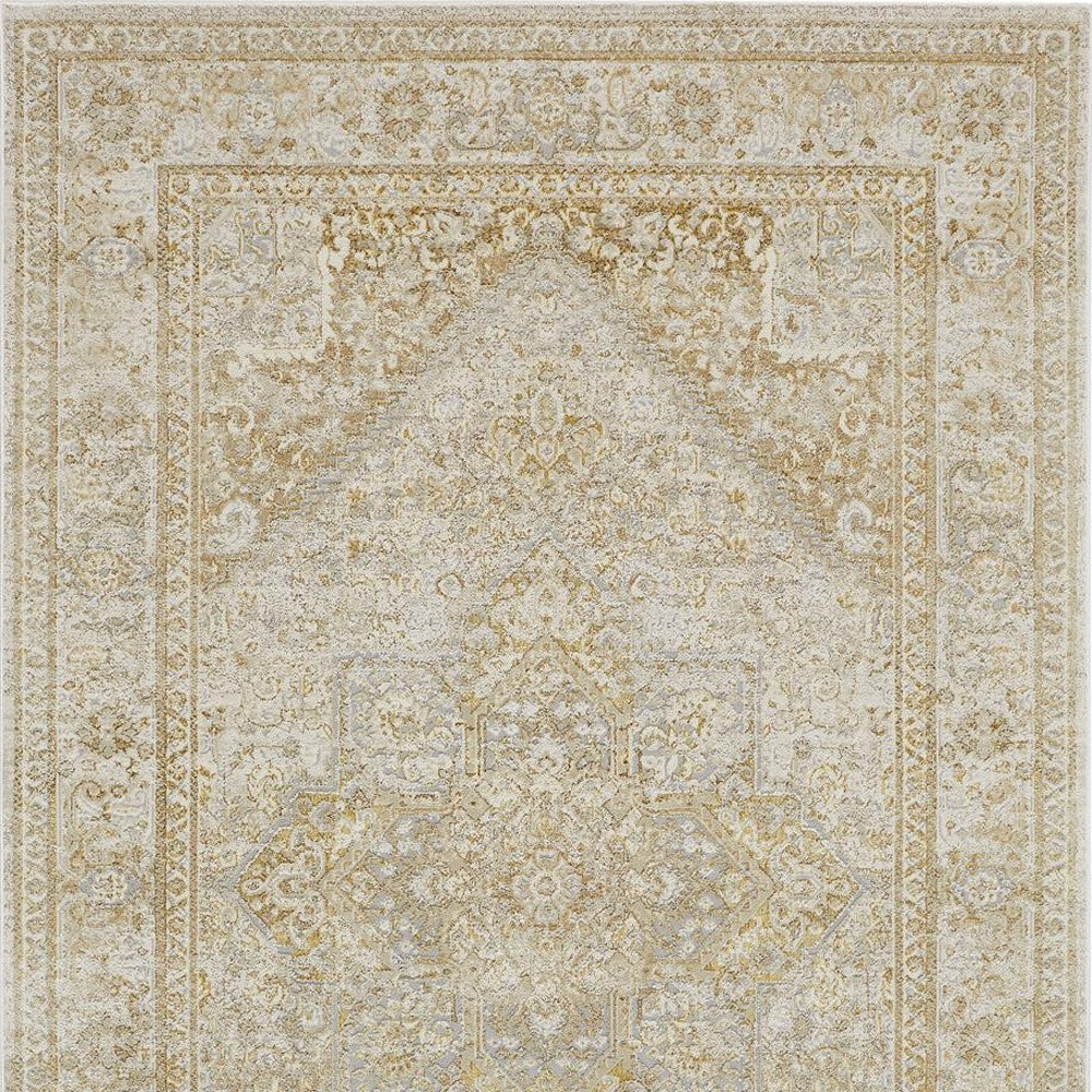 10 x 13 Ivory & Gold Floral Stain Resistant Rug