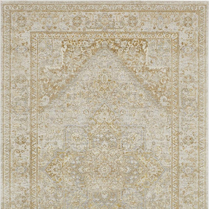 10 x 13 Ivory & Gold Floral Stain Resistant Rug