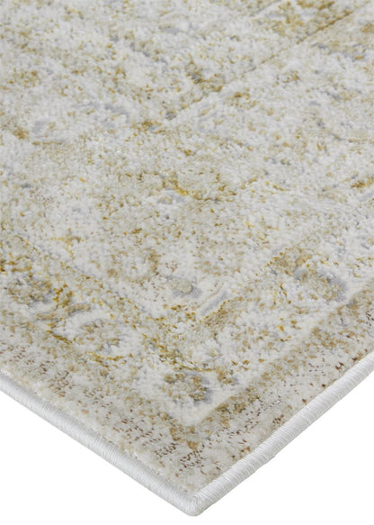 10 x 13 Ivory & Gold Floral Stain Resistant Rug