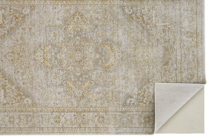 10 x 13 Ivory & Gold Floral Stain Resistant Rug