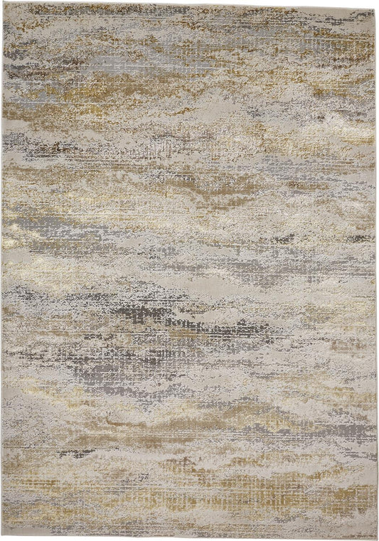 10 x 13 Gold Gray & Ivory Stain Resistant Rug