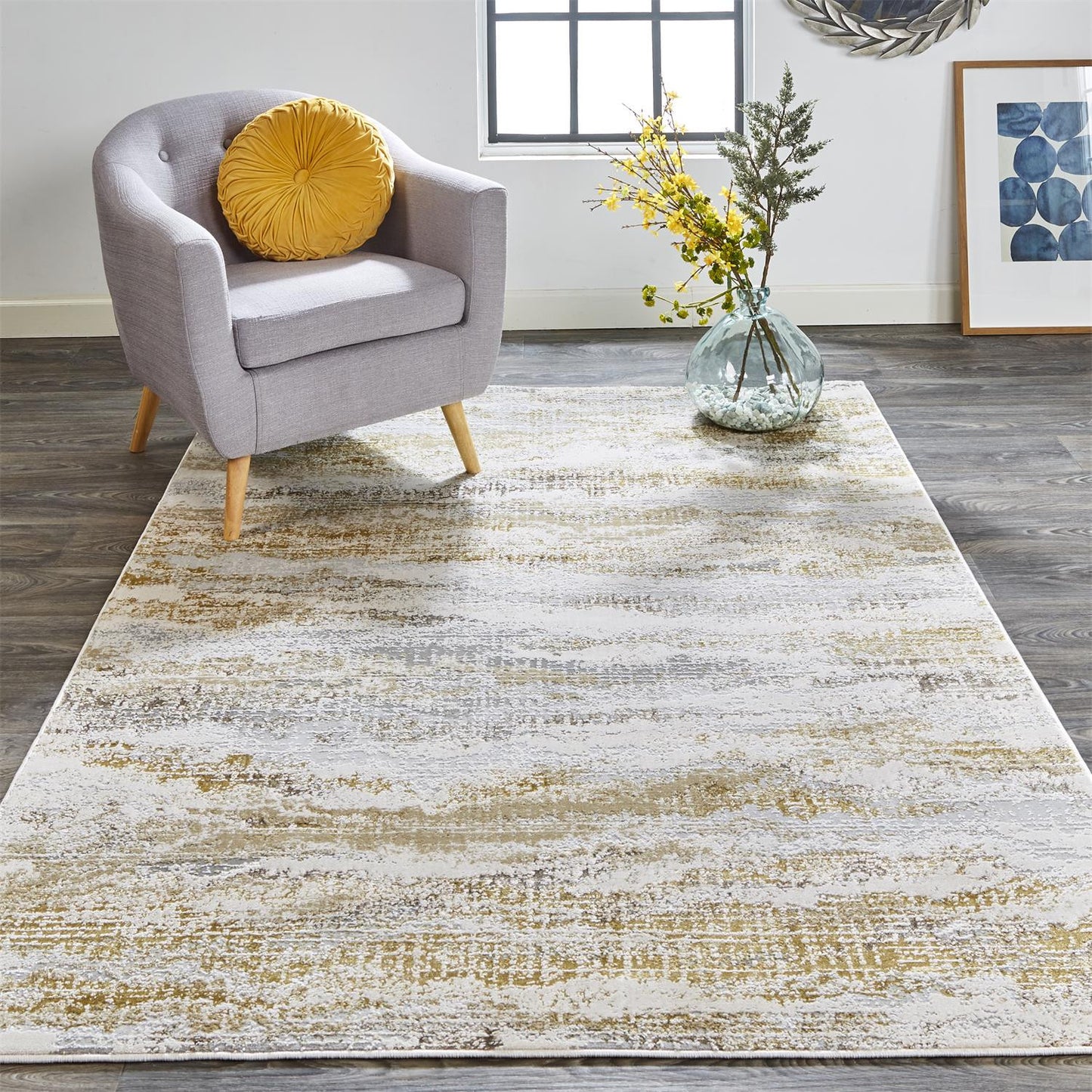 10 x 13 Gold Gray & Ivory Stain Resistant Rug