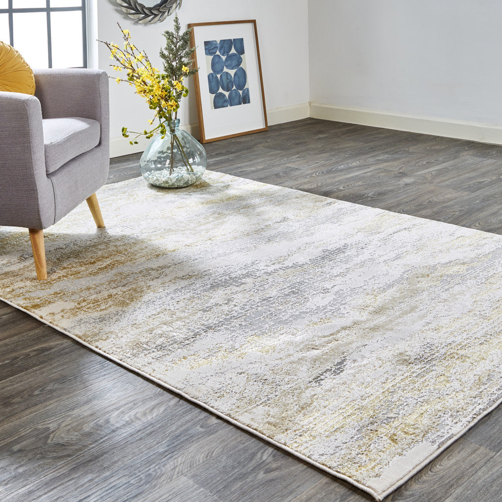 10 x 13 Gold Gray & Ivory Stain Resistant Rug