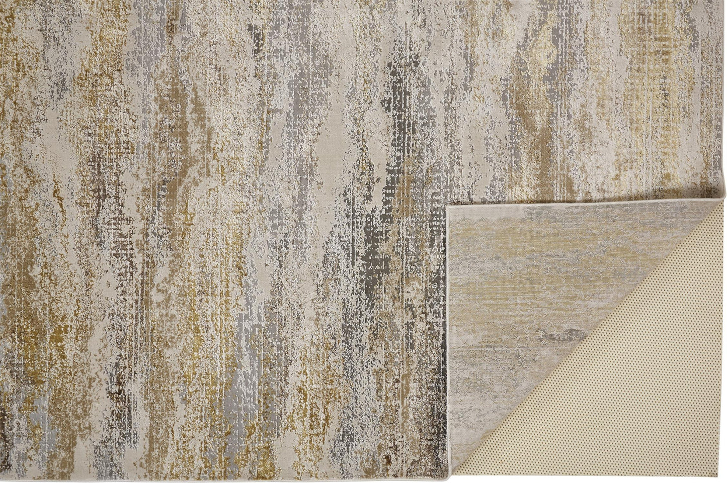 10 x 13 Gold Gray & Ivory Stain Resistant Rug
