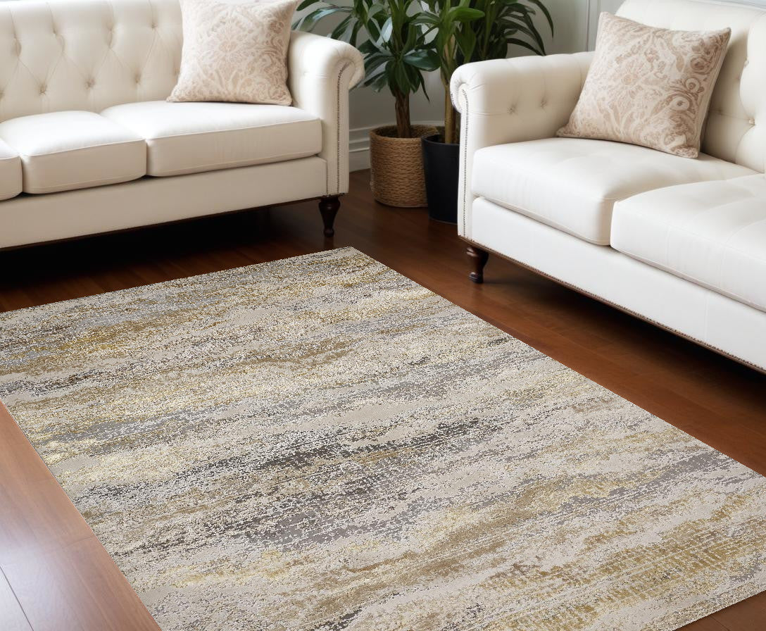 12 x 15 Gold Gray & Ivory Stain Resistant Rug