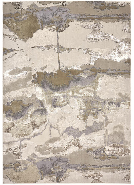 10 x 13 Gray Ivory & Gold Stain Resistant Rug