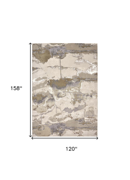 10 x 13 Gray Ivory & Gold Stain Resistant Rug