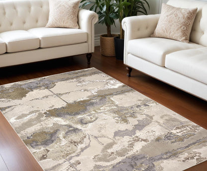 10 x 13 Gray Ivory & Gold Stain Resistant Rug