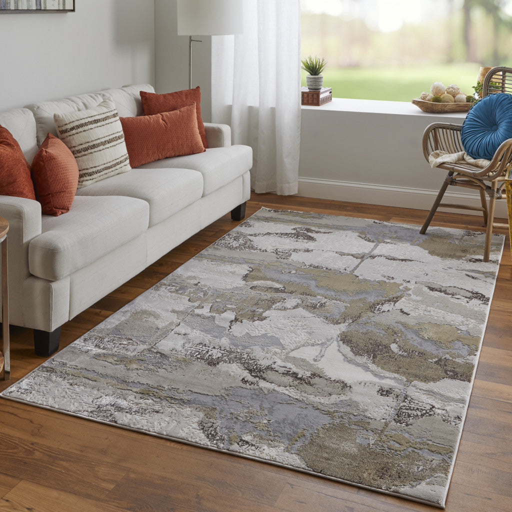 10 x 13 Gray Ivory & Gold Stain Resistant Rug