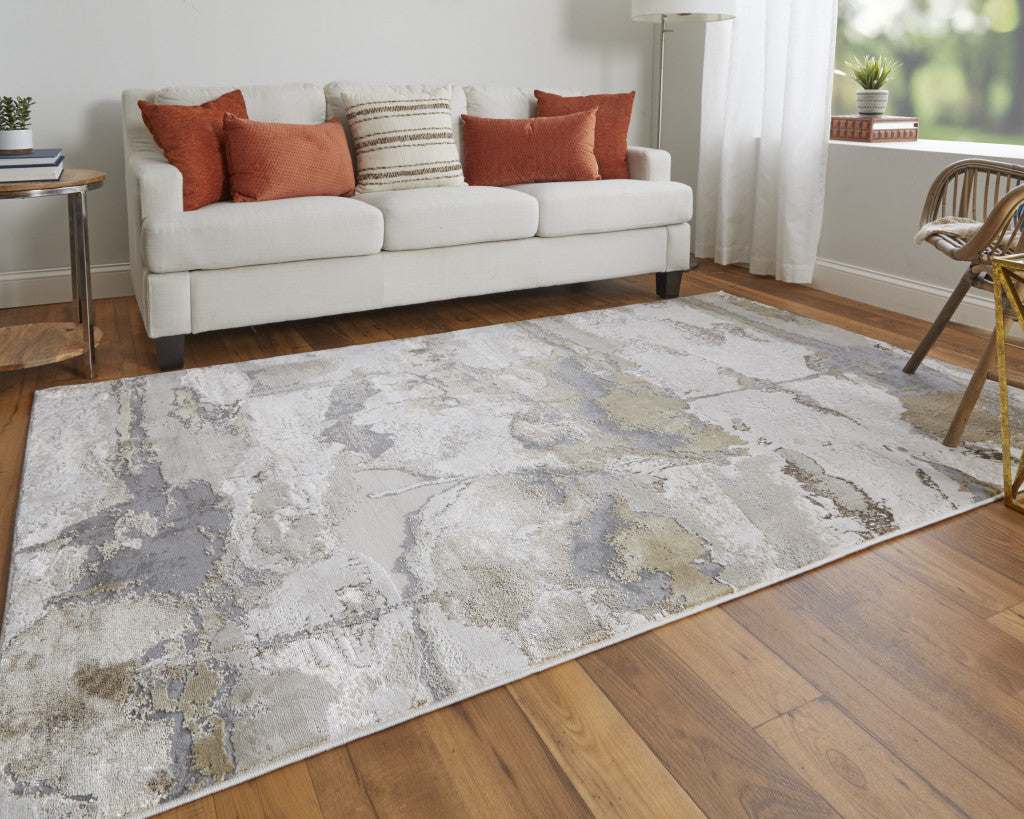 10 x 13 Gray Ivory & Gold Stain Resistant Rug