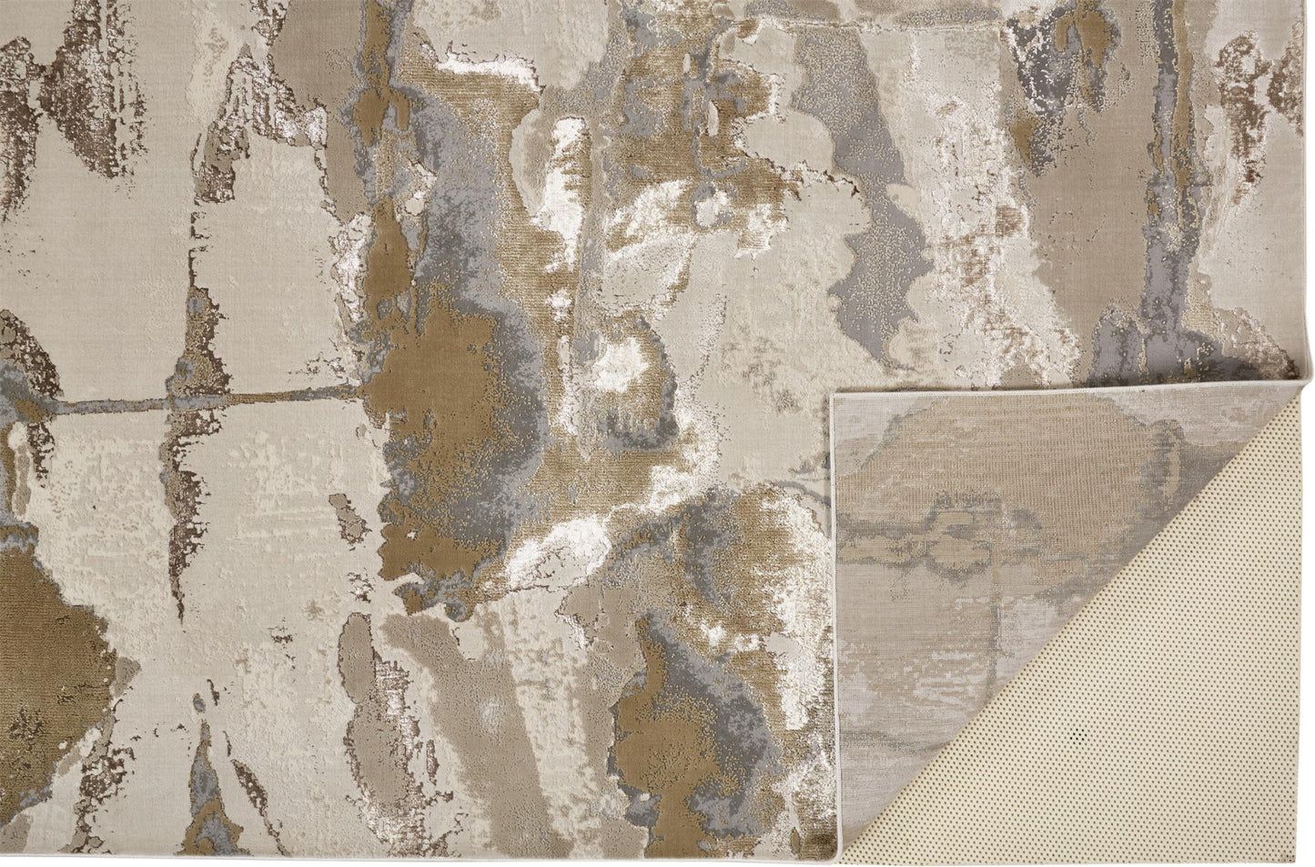 10 x 13 Gray Ivory & Gold Stain Resistant Rug