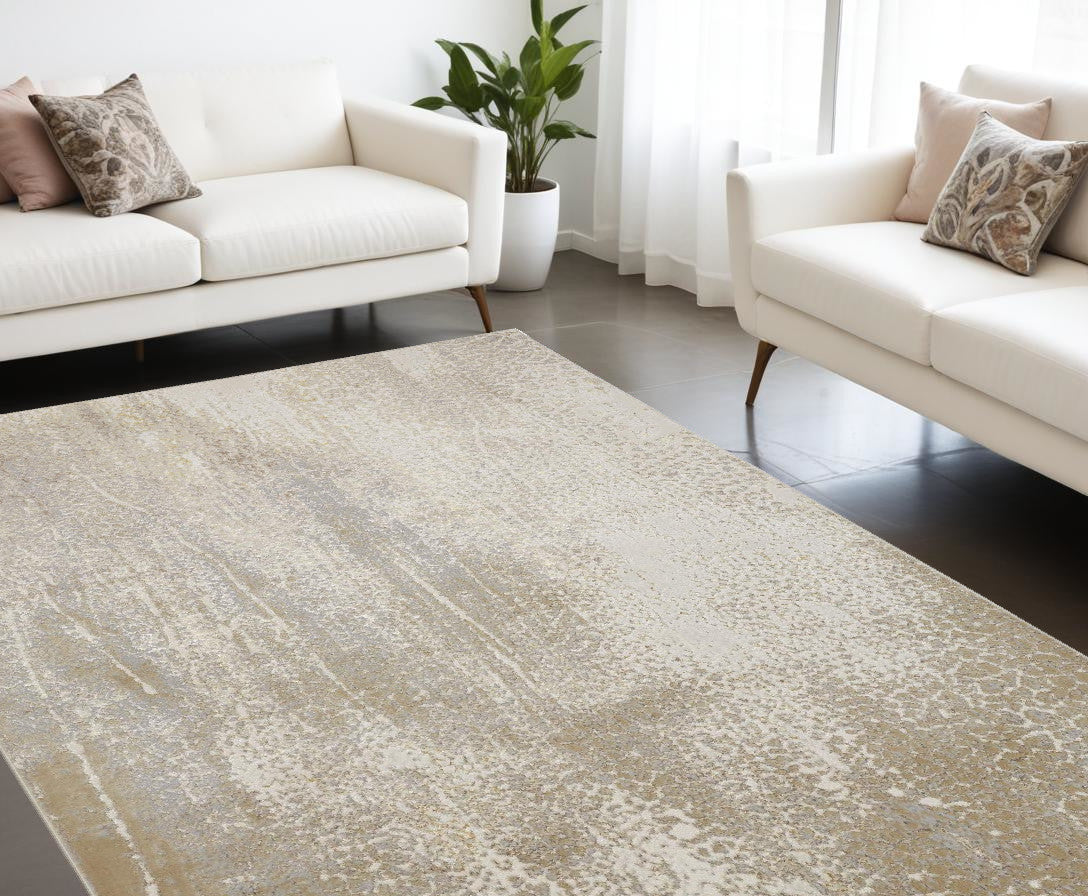 10 x 13 Ivory Gray & Gold Stain Resistant Rug