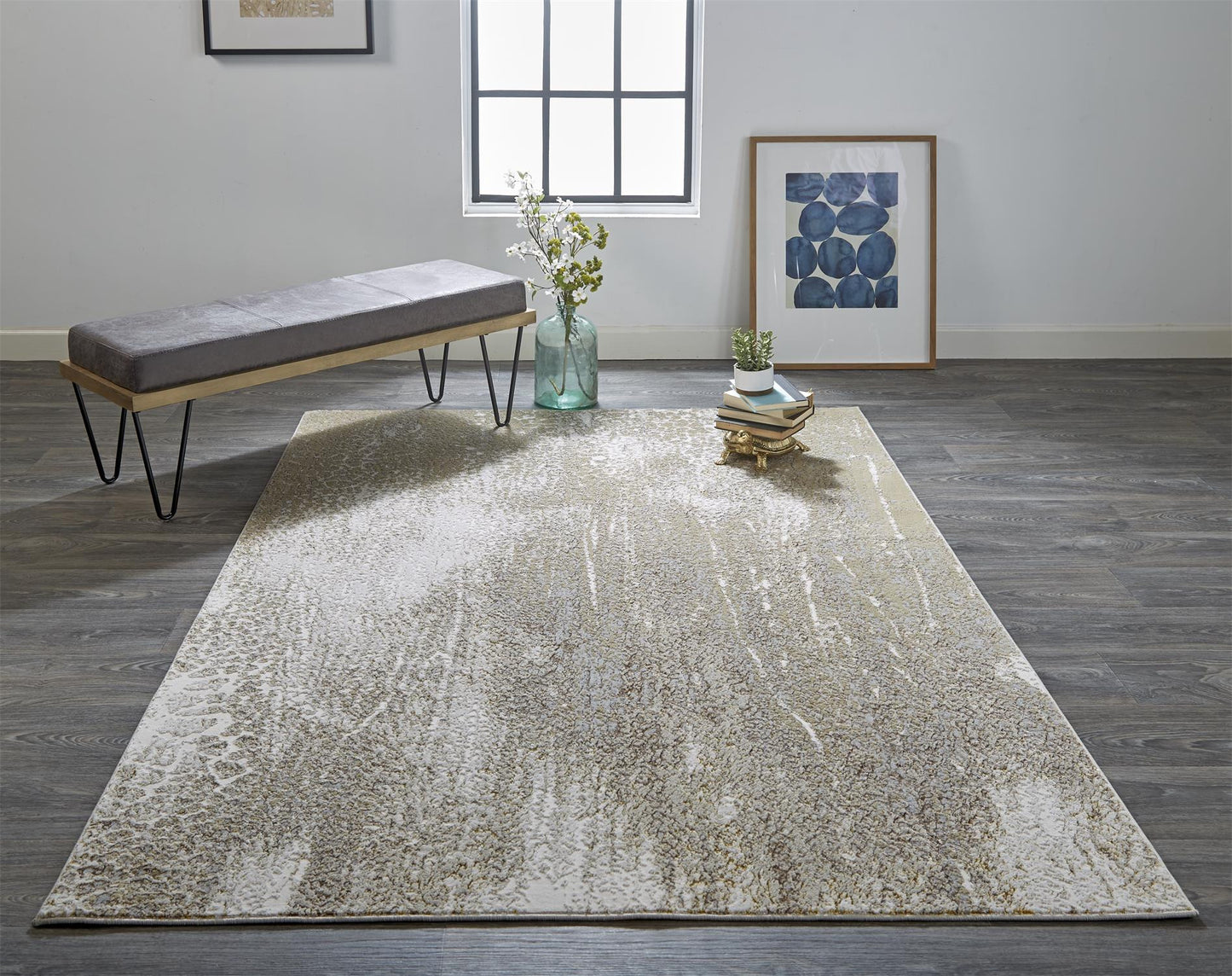 10 x 13 Ivory Gray & Gold Stain Resistant Rug