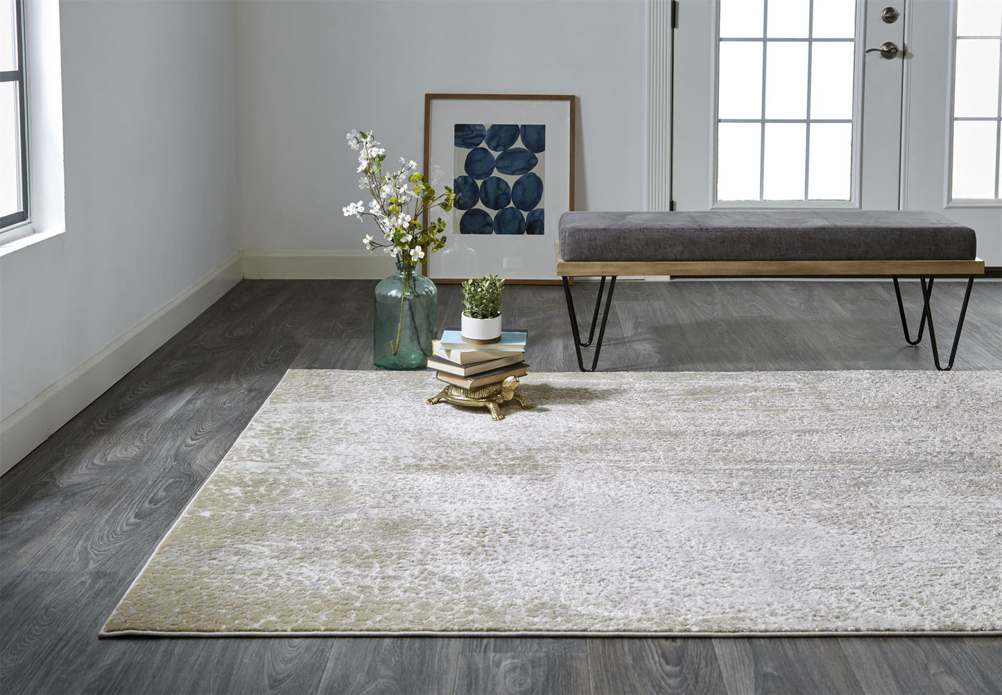 10 x 13 Ivory Gray & Gold Stain Resistant Rug