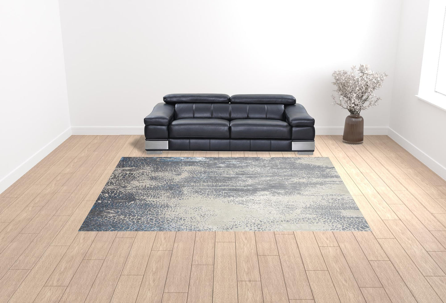 10 x 13 Gray Blue & Ivory Stain Resistant Rug
