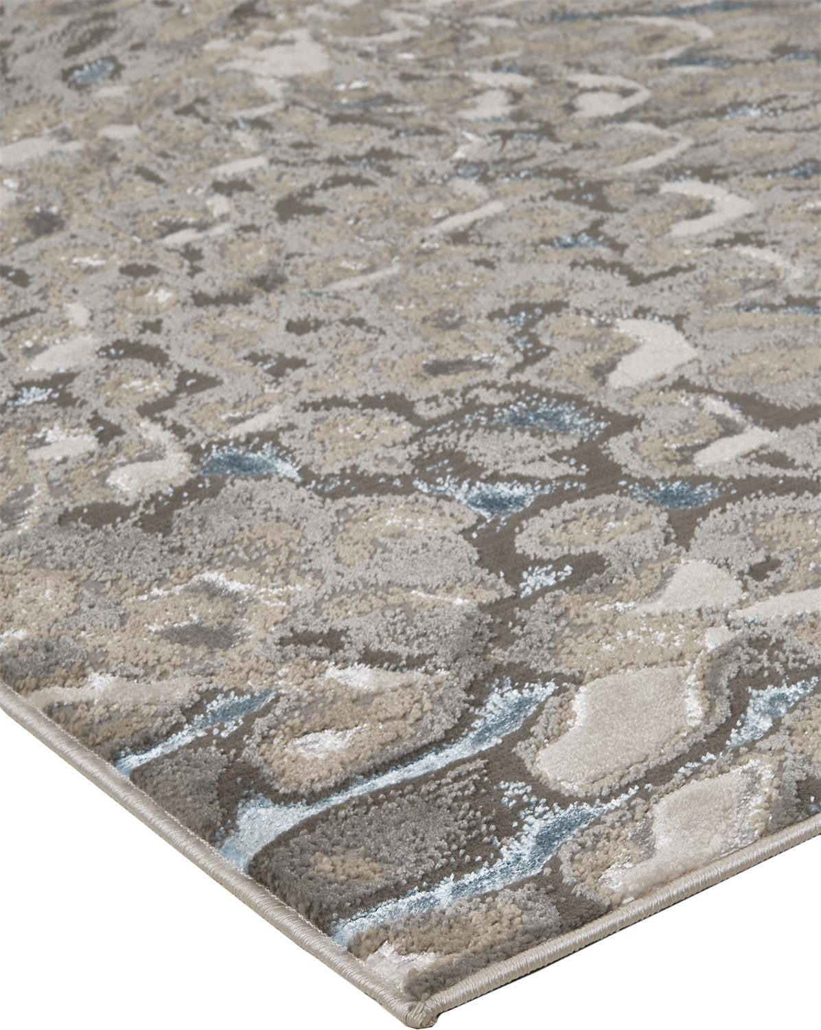 10 x 13 Blue Silver & Gray Geometric Stain Resistant Rug