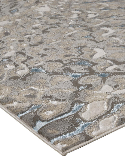 10 x 13 Blue Silver & Gray Geometric Stain Resistant Rug