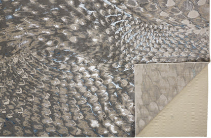 10 x 13 Blue Silver & Gray Geometric Stain Resistant Rug
