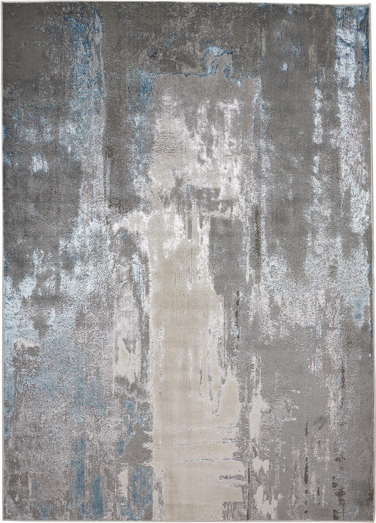10 x 13 Gray Ivory & Blue Stain Resistant Rug