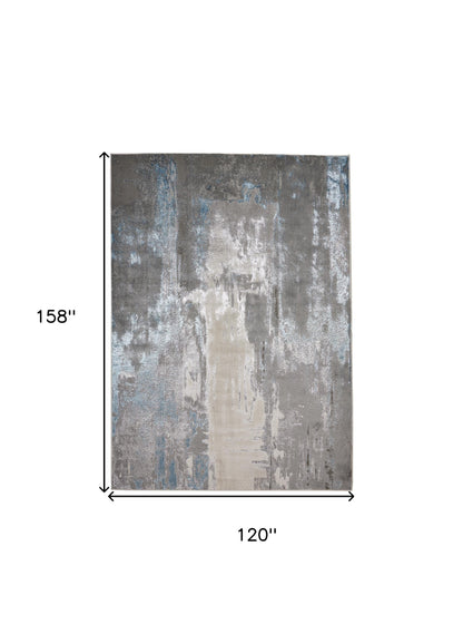 10 x 13 Gray Ivory & Blue Stain Resistant Rug