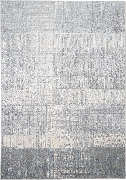 10 x 13 White Gray & Blue Stain Resistant Rug