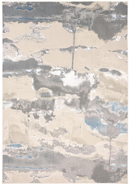 10 x 13 Ivory Gray & Blue Stain Resistant Rug