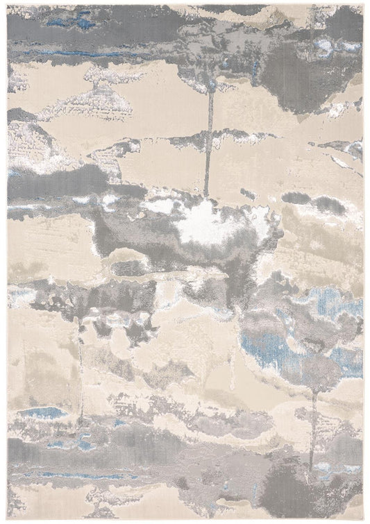 10 x 13 Ivory Gray & Blue Stain Resistant Rug