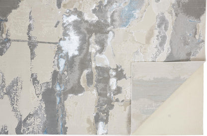 10 x 13 Ivory Gray & Blue Stain Resistant Rug