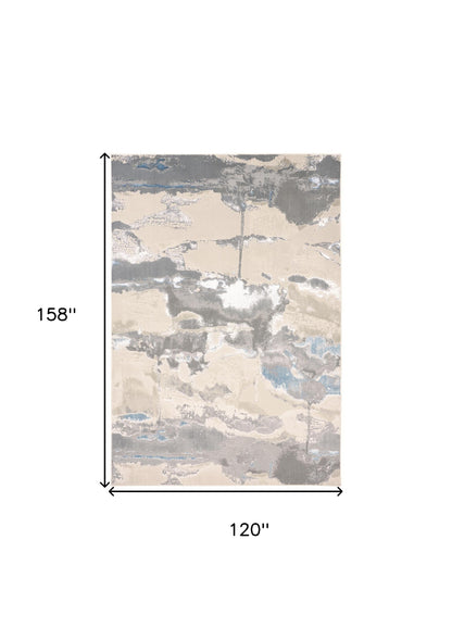 10 x 13 Ivory Gray & Blue Stain Resistant Rug