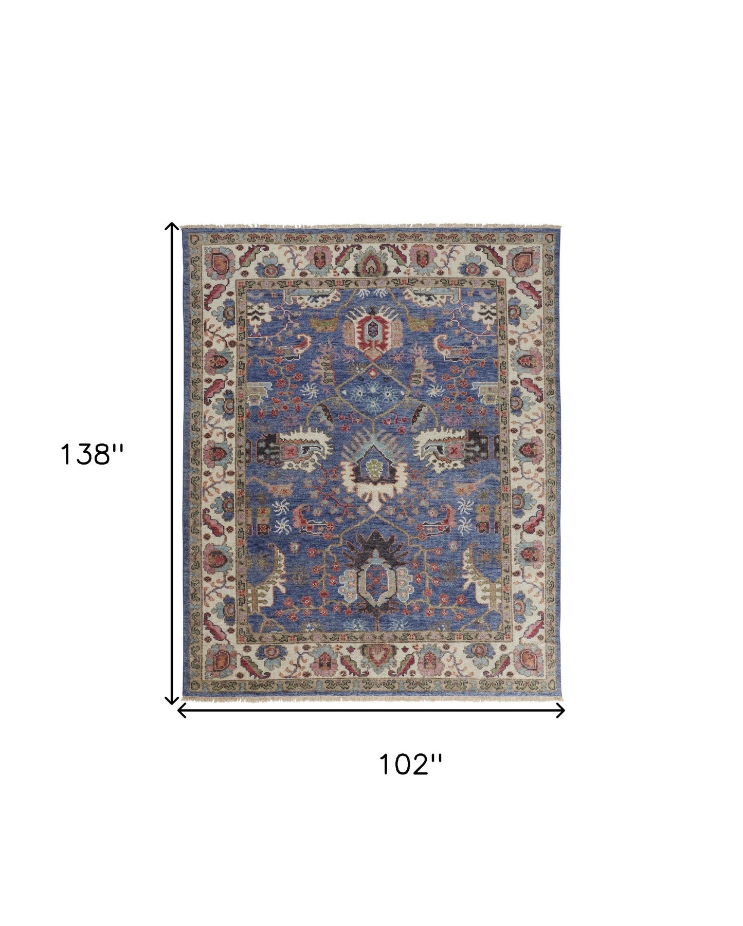 9 x 12 Blue & Red Wool Floral Hand Knotted Stain Resistant Rug