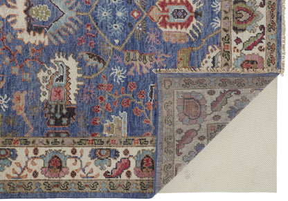 9 x 12 Blue & Red Wool Floral Hand Knotted Stain Resistant Rug