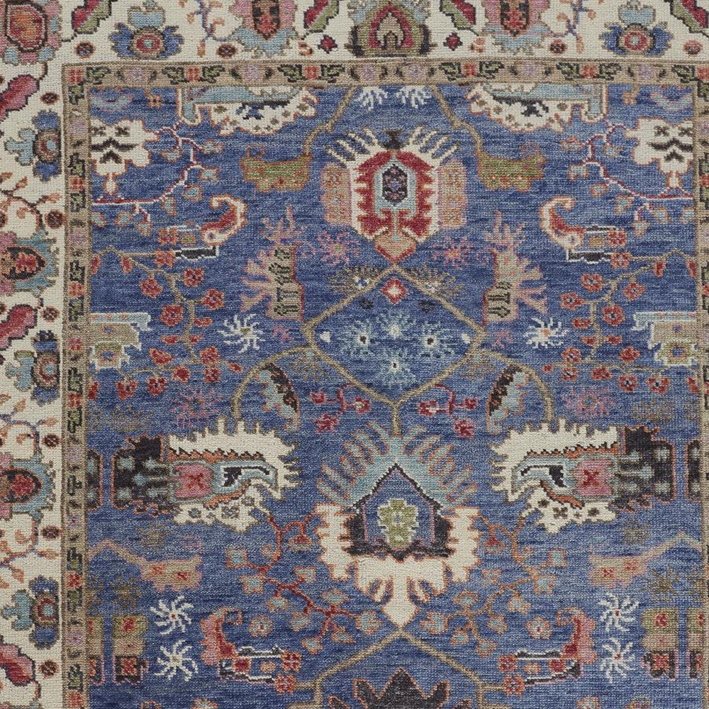 10 x 13 Blue & Red Wool Floral Hand Knotted Stain Resistant Rug